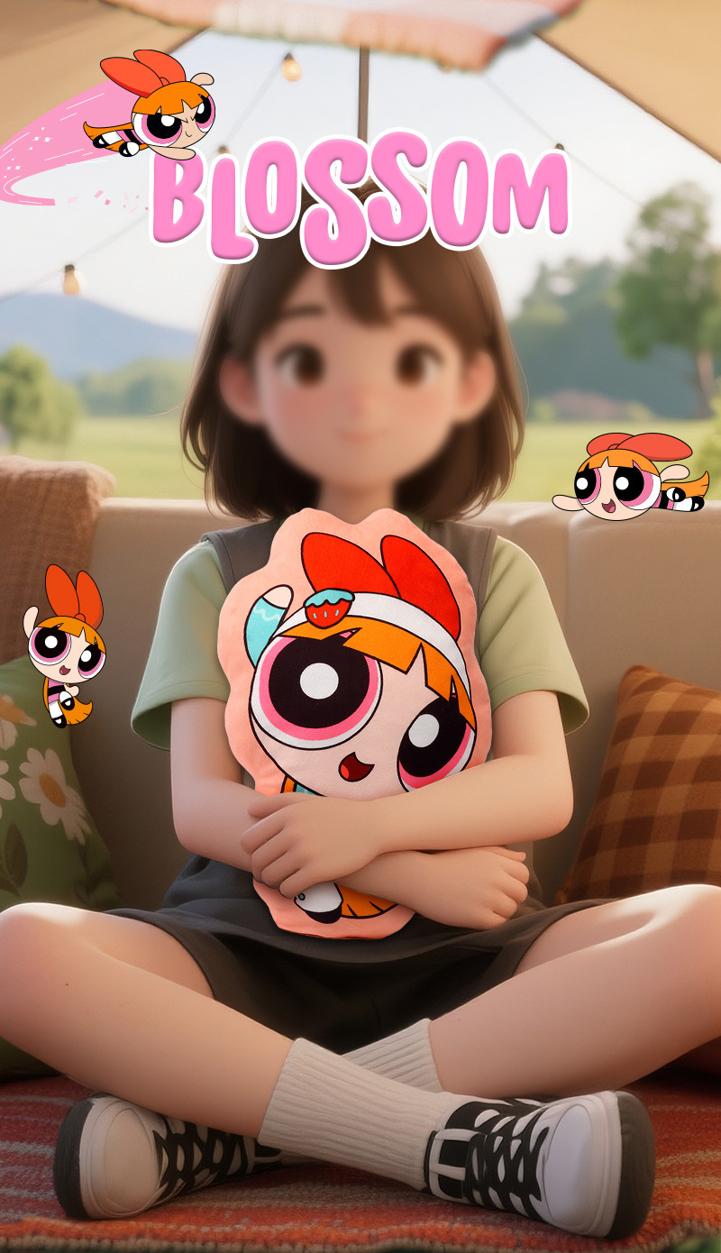 正版飞天小女警活力系列卡通图案创意沙发毛绒公仔抱枕双面靠垫枕详情4