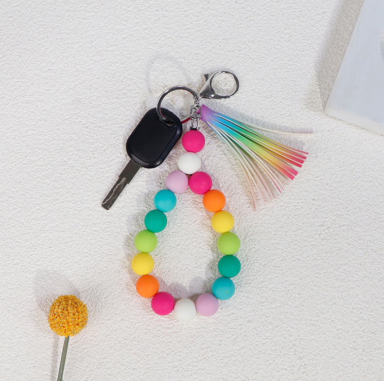 Rainbow silicone bead tassel bracelet, keychain, pendant, mobile phone chain, colorful beaded hanging rope, jewelry, bracelet accessories pic 14