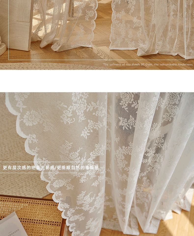 French-style country lace gauze, princess style kitchen partition window curtain, gauze curtain, white non-perforated Velcro curtain pic 14