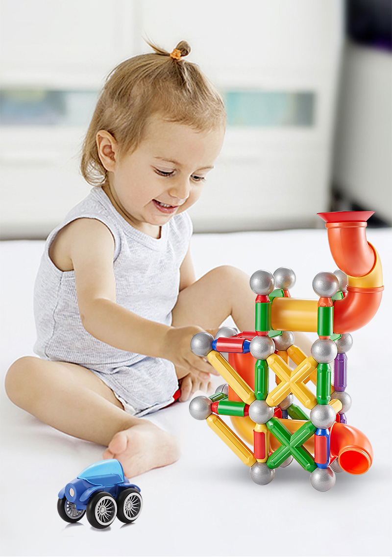 Wholesale of 99pcs barrel-packed aircraft magnetic rod toy sets for early education children, diy assembly of magnet building blocks pic 20