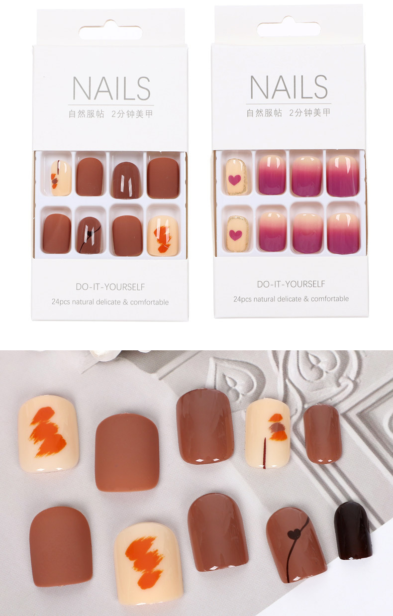 Checkered heart-shaped nail art mixed color printed false nail, colored stripe bow wearable nail, 24-piece finished nail pic 15