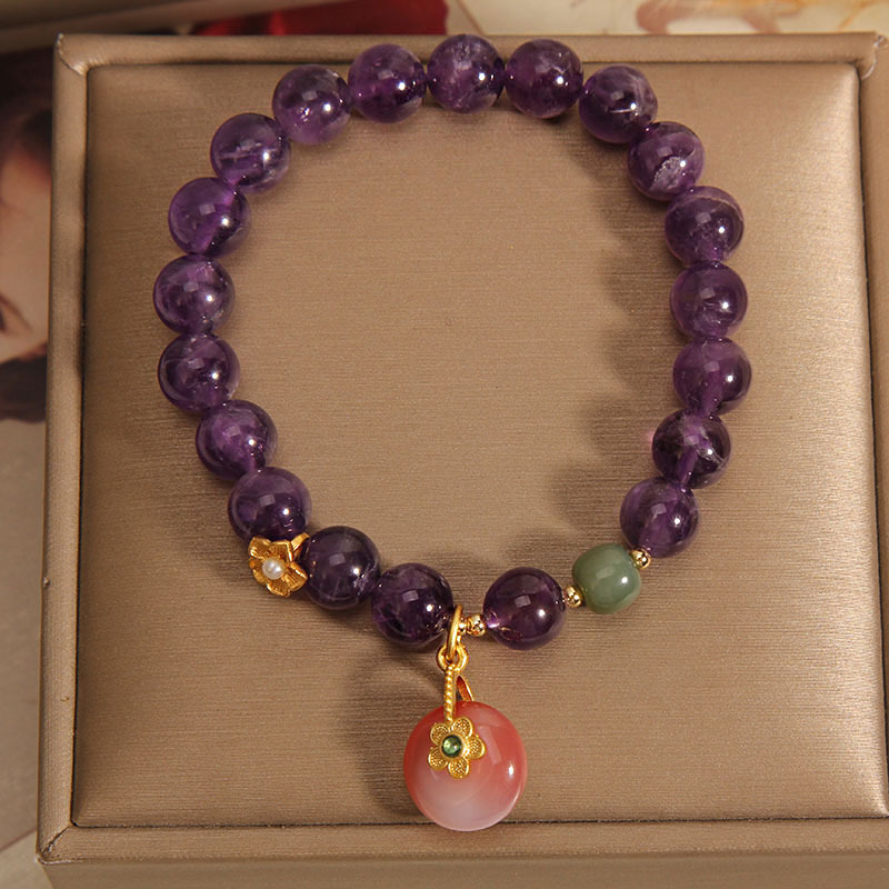 天然紫色水晶手链女ins小众轻奢森系盐源玛瑙平安扣吊坠手串手饰详情4