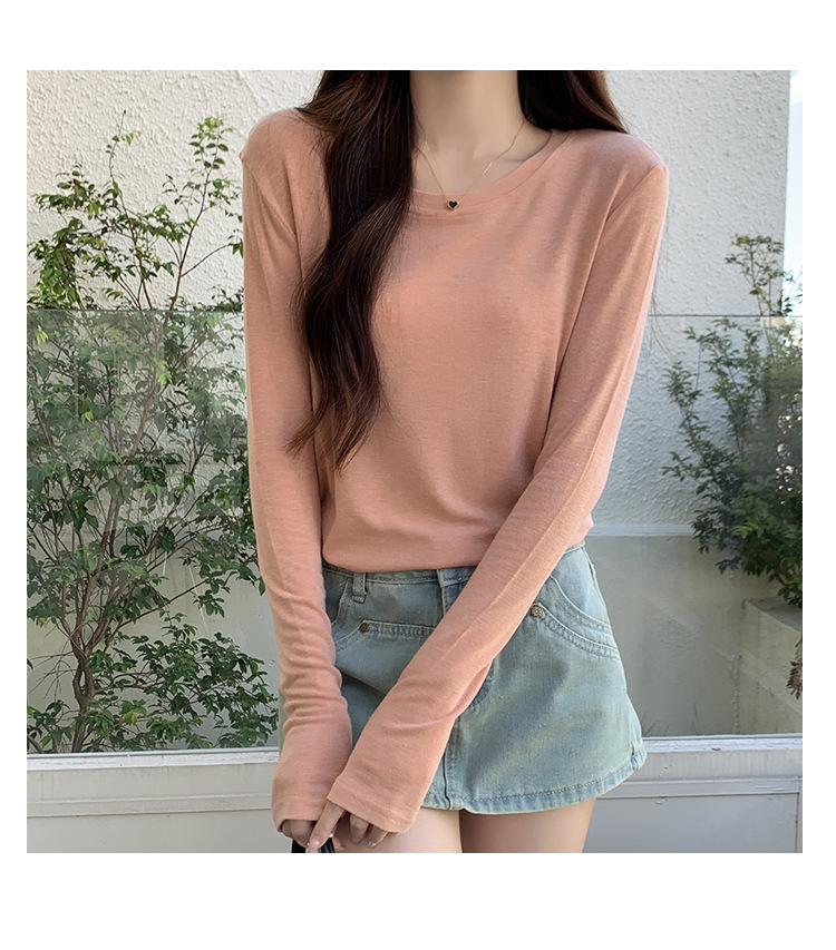 2024新款打底衫女薄款内搭白色洋气秋冬修身面膜圆领长袖上衣t恤详情12