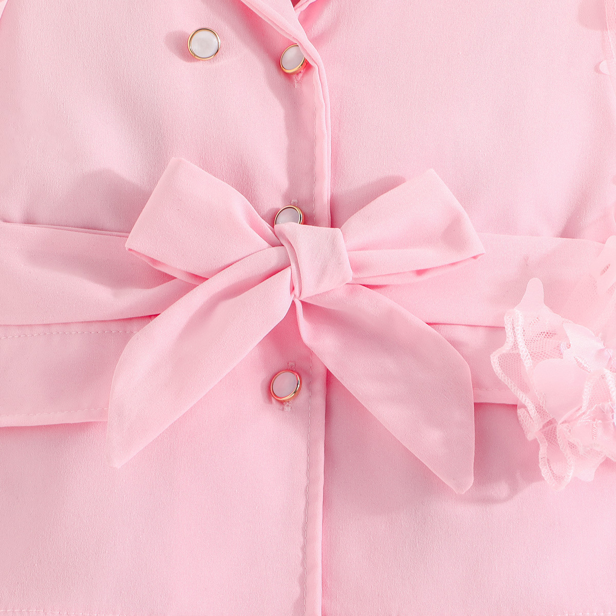 跨境专供—女童春秋装 时尚甜美风儿童套装 精致蕾丝袖西装两件套详情7