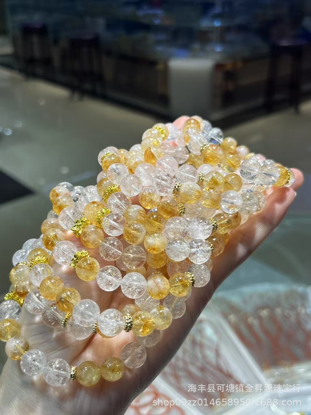 天然白水晶白阿塞手链搭配黄阿塞黄水晶塔晶单圈饰品批发设计手串详情3