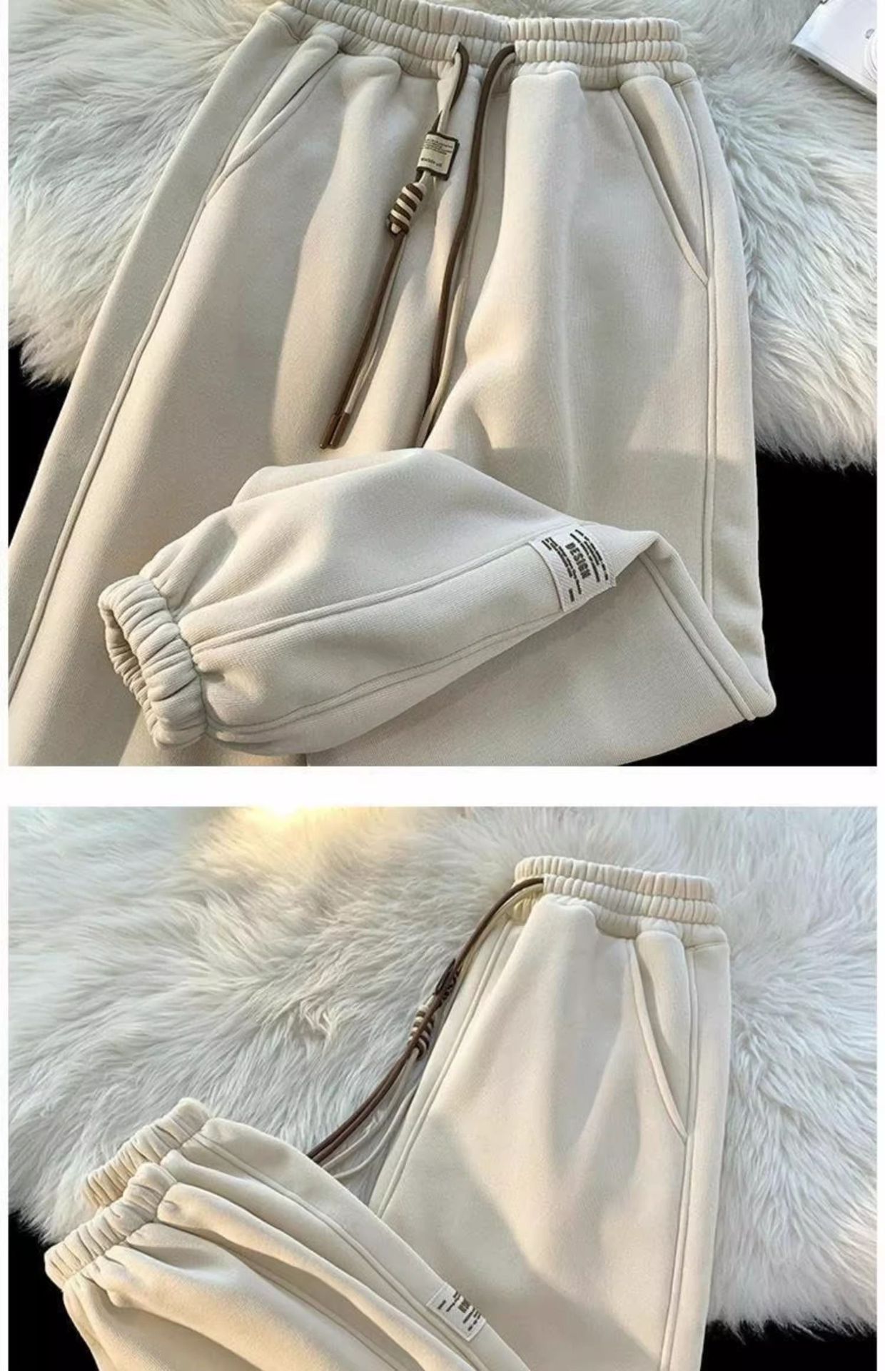 男女童休闲裤秋冬新款加绒加厚运动冬装中大童阔腿羊驼绒束脚长裤详情2