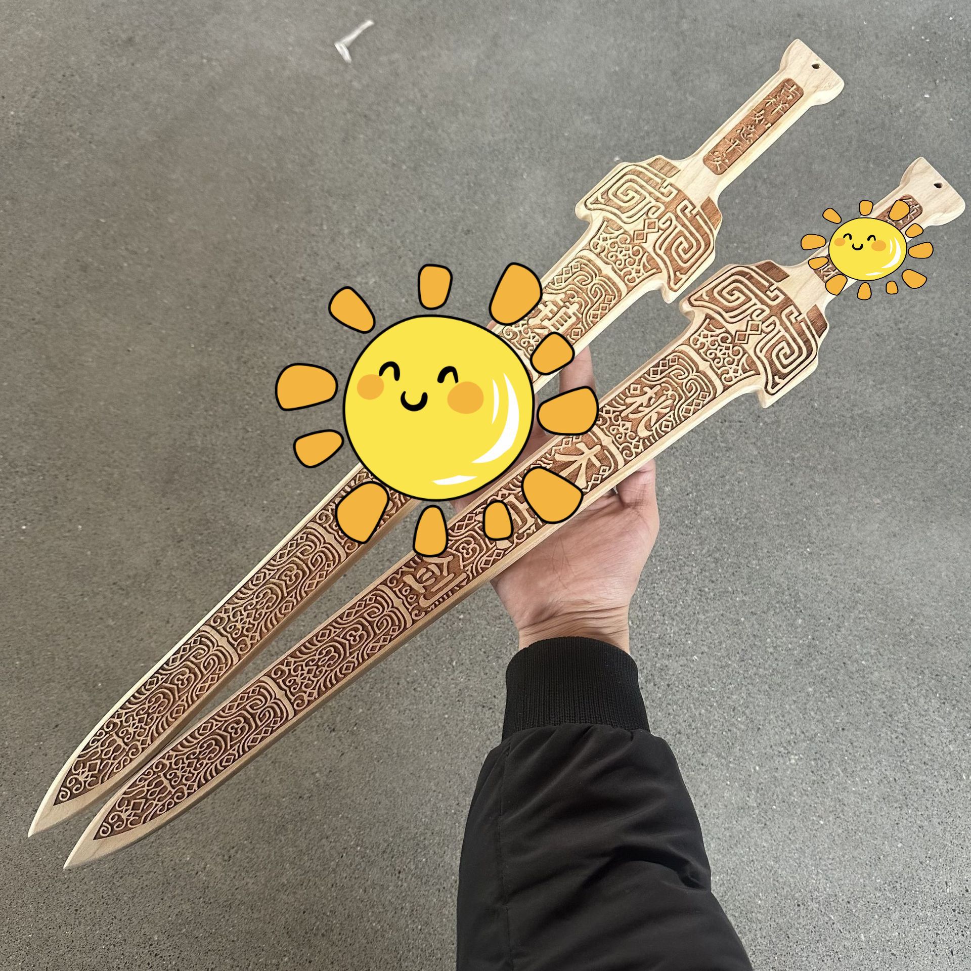 桃木剑原色一体剑雕刻桃木斧挂件小号宝剑儿童玩具工艺桃木剑批发详情37