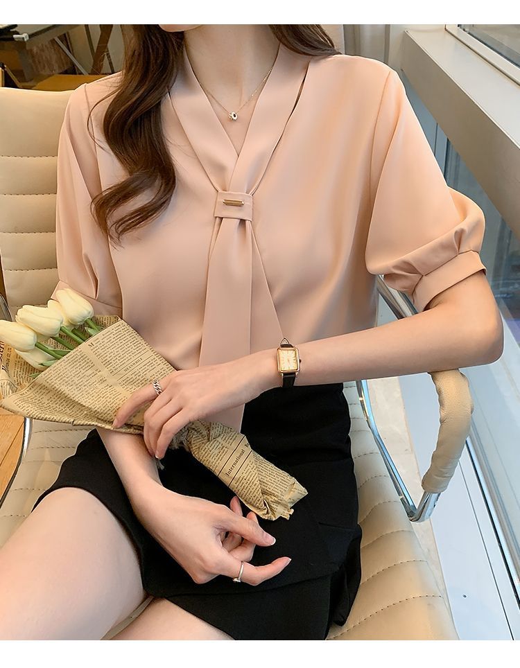 夏季短袖衬衫女装2024夏季新款气质蝴蝶结职业白领工作服短袖衬衣1详情20