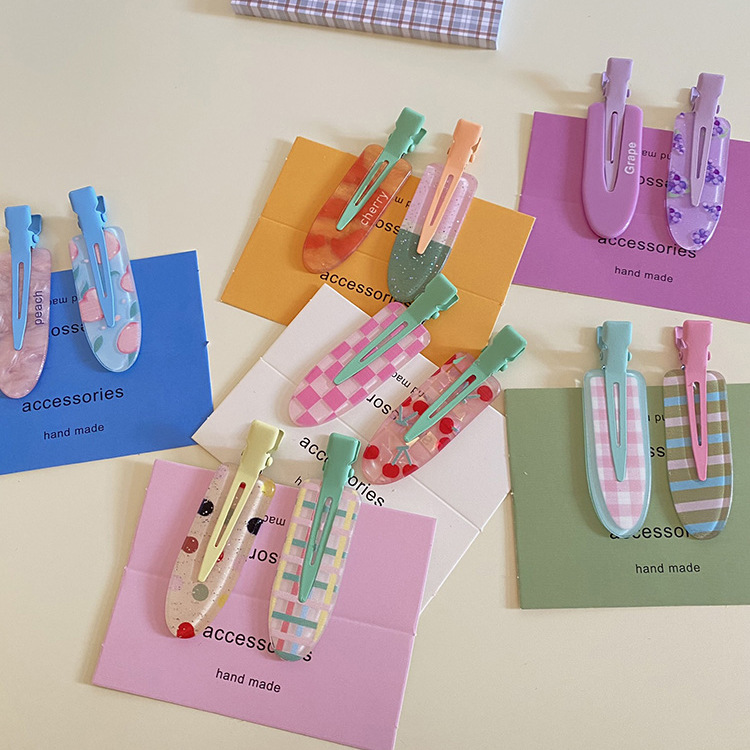 2 sets of summer fruit series grape and cherry traceless duckbill hair clips, cute and sweet girl bangs side clips pic 4