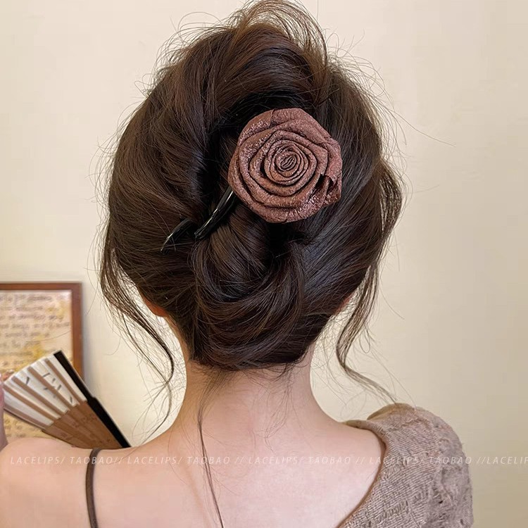 High-end rose flower twist clip for women 2025 new style, back head straight clip, grab clip, versatile hair clip and hair accessory pic 6
