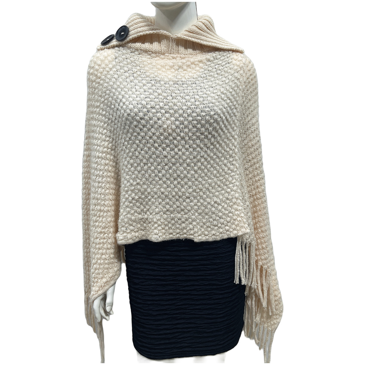 秋冬新款高领纽扣流苏女款斗篷披肩冬季保暖斗篷欧美时尚针织衫详情36