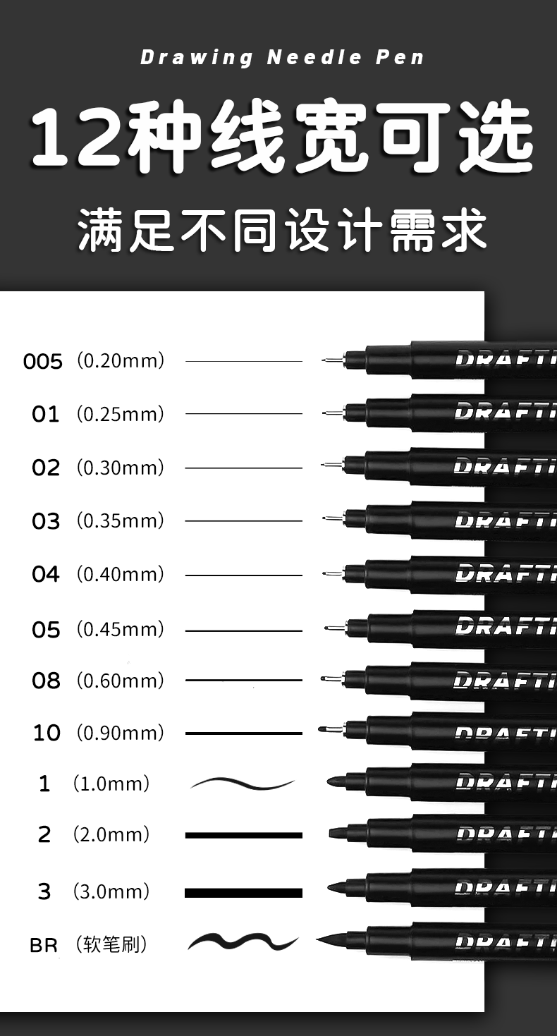 工程绘画专用笔防水速干描边针管笔套装漫画勾线笔漫画设计手绘笔详情4