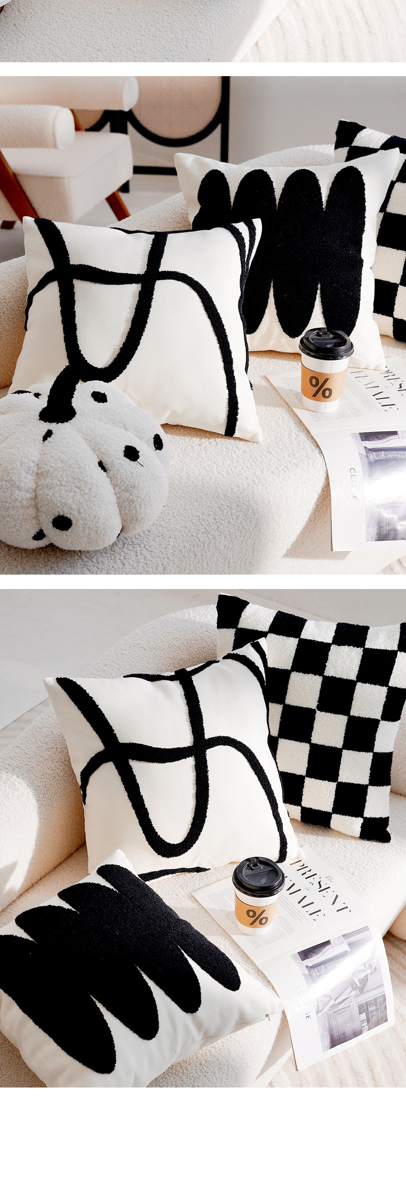 French-style forest black and white checkered, ins style high-end throw pillow sofa, pillow-like bay window cushion, pillowcase with core pic 11