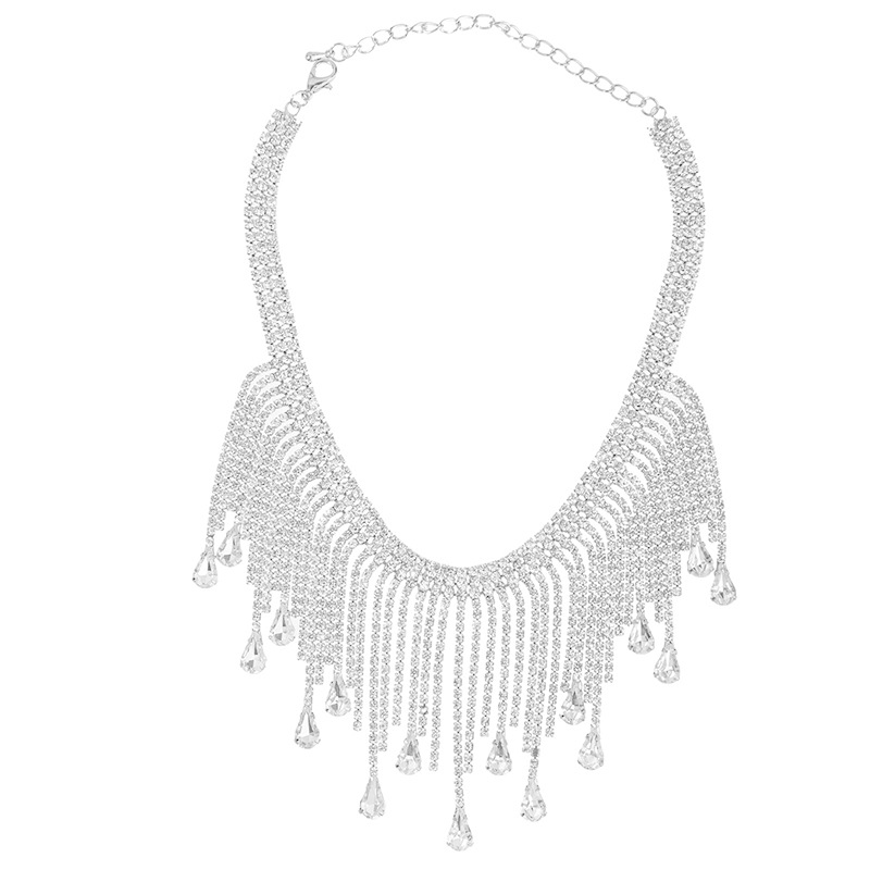 New cross-border supply necklace accessories from the manufacturer, tassel and rhinestone shiny necklaces, versatile luxurious and exaggerated necklaces for European and American fashion parties pic 10