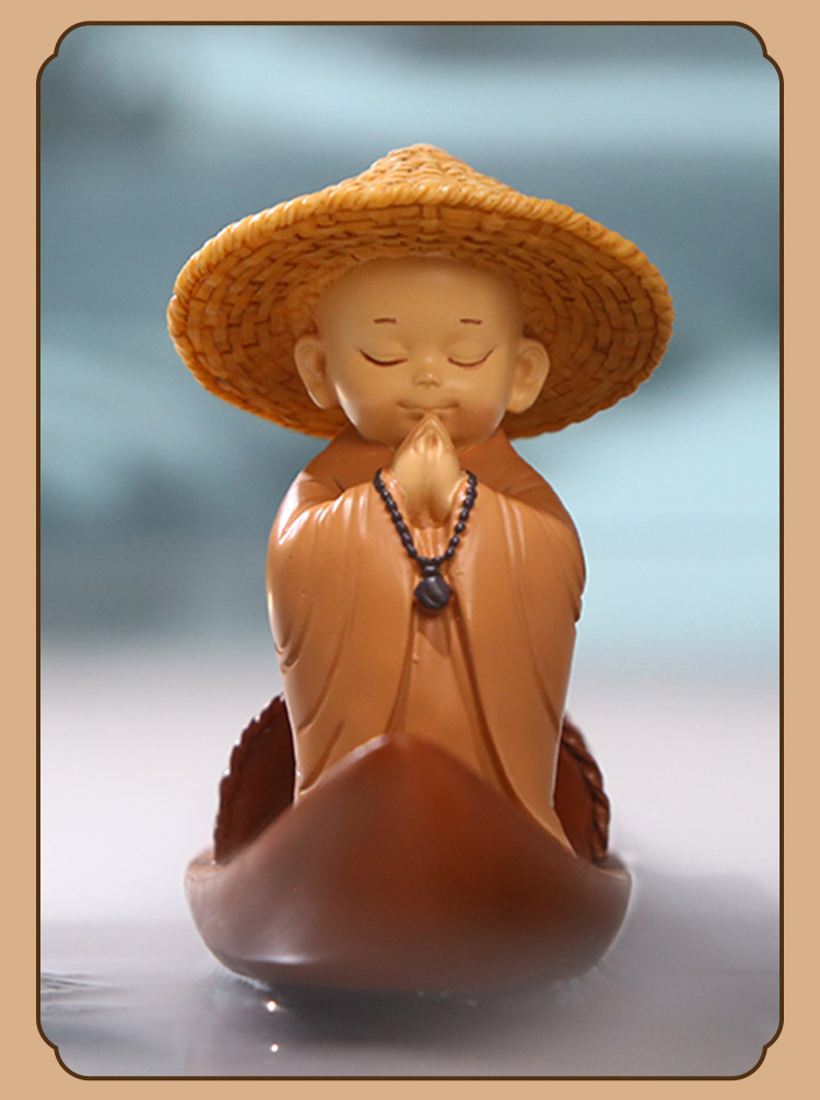 创意卡通小和尚线香摆件桌面办公装饰摆件中式渡船设计树脂工艺品详情7