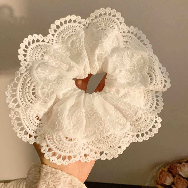 Spring and summer fresh and delicate floral checkered large intestine hair band, a high-end look for women, sweet forest-themed bun hair rope, large headwear pic 18