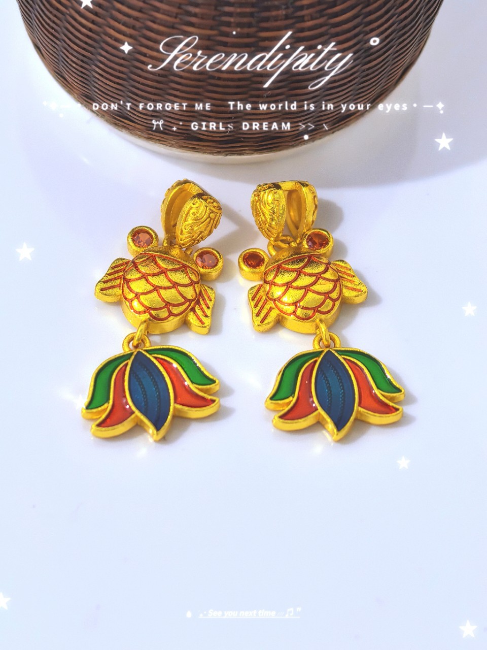 Ancient-style gold electroplating, retro and dynamic koi fish, hand-dripping oil, ocean series colorful earrings, excluding necklace, wholesale accessories and earrings pic 4