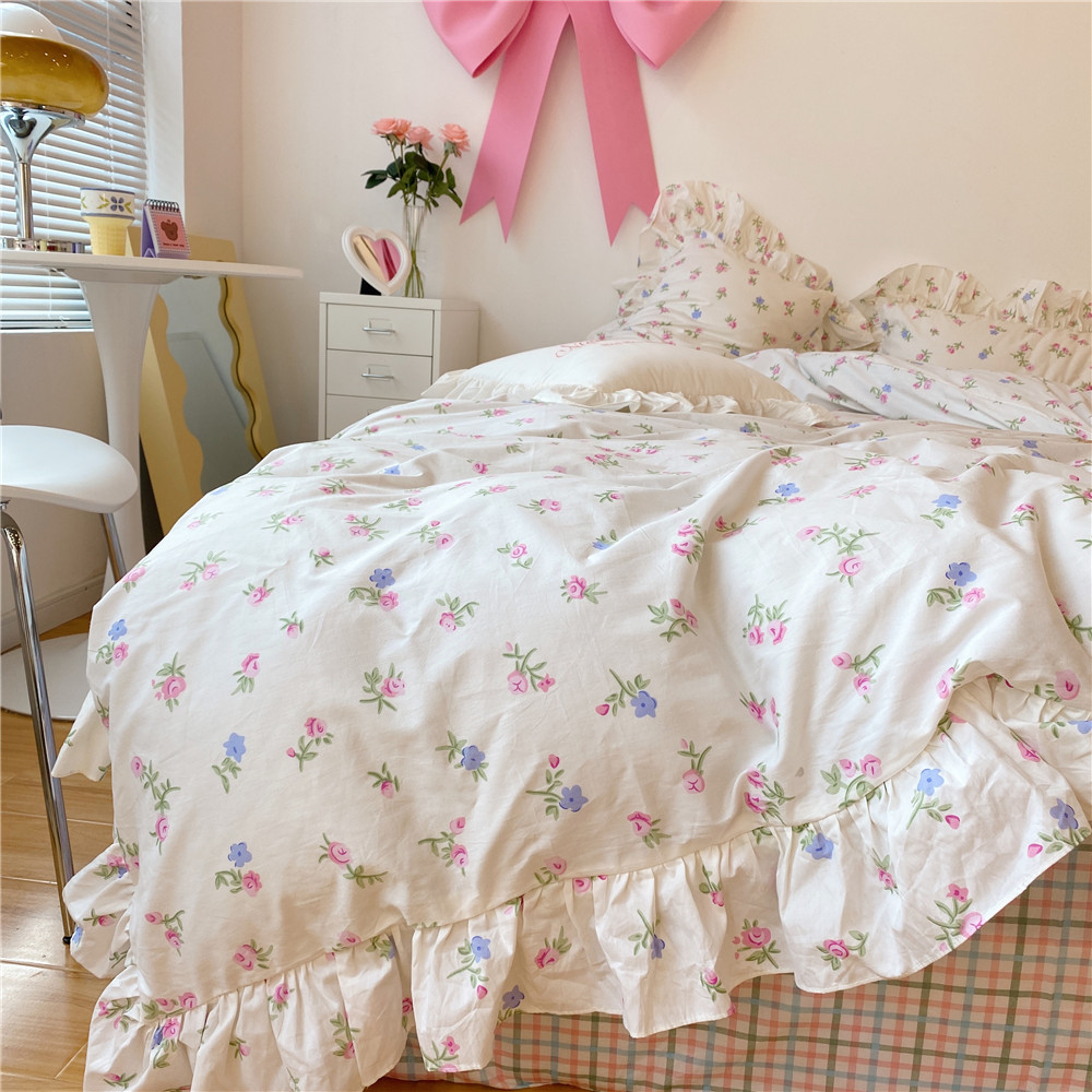 French Hepburn style pure cotton four-piece set, high-end feel, pure cotton black and white sketch flower duvet cover, all-cotton edge bedding pic 40