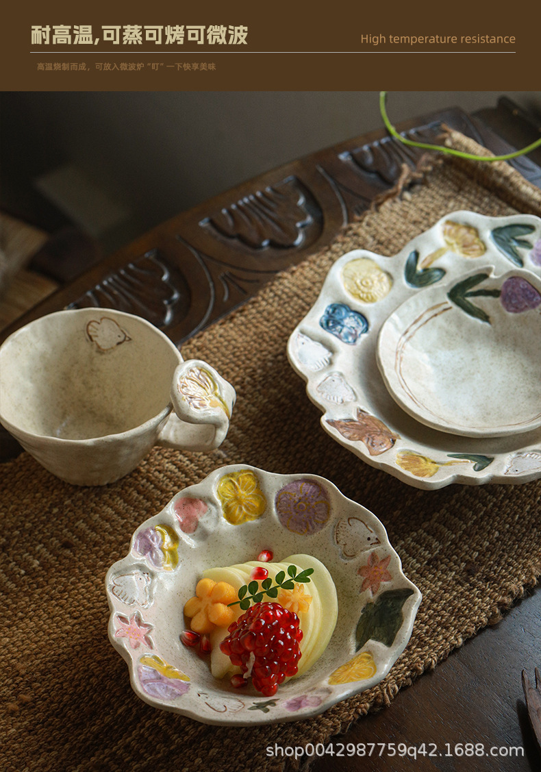 泥上花语复古陶瓷餐具果盘高颜值甜品盘家用搬家乔迁礼物釉下彩详情11