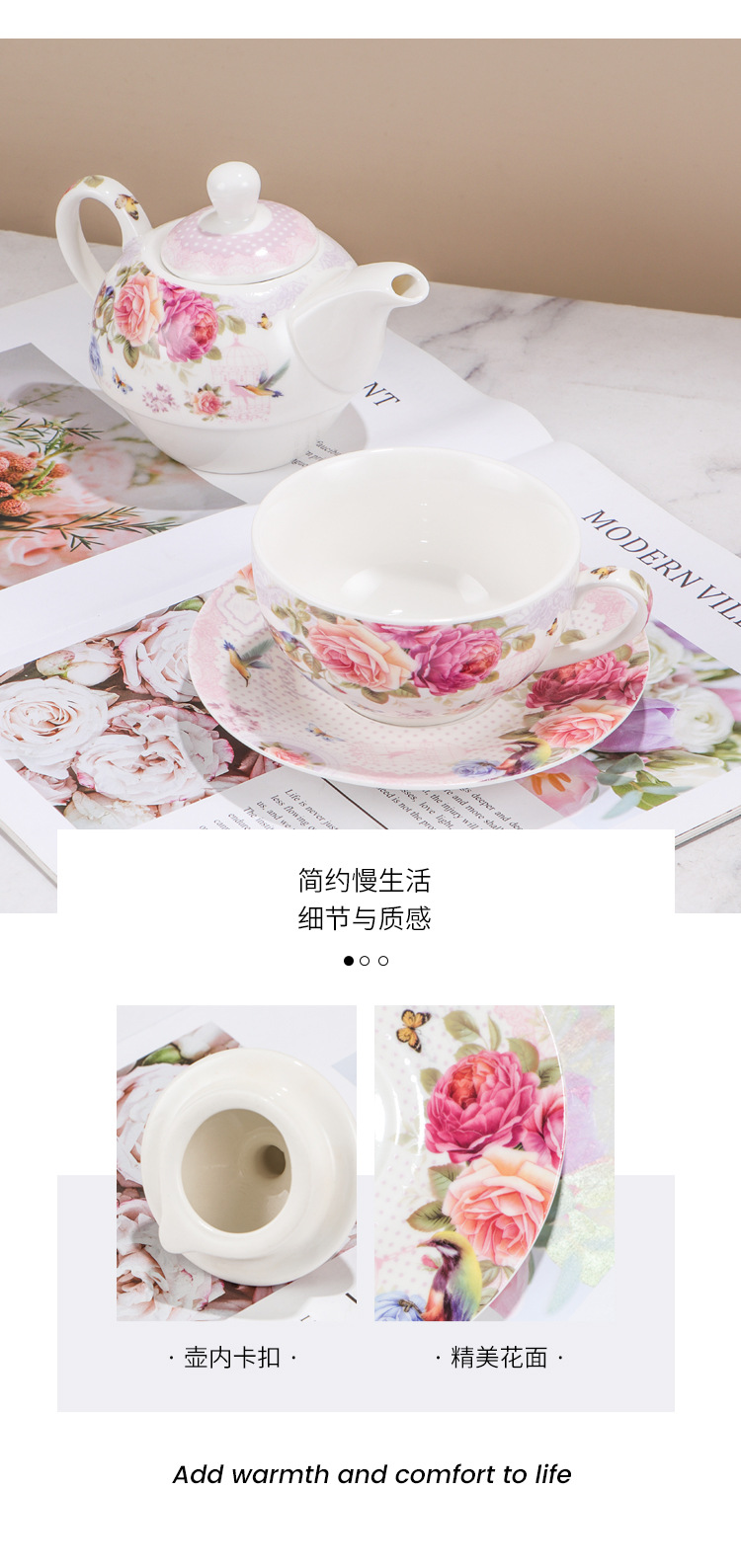 Foreign trade ceramic tea sets, high-temperature resistant flower and plant teapots, mother and child teapot sets, can be equipped with logos pic 15
