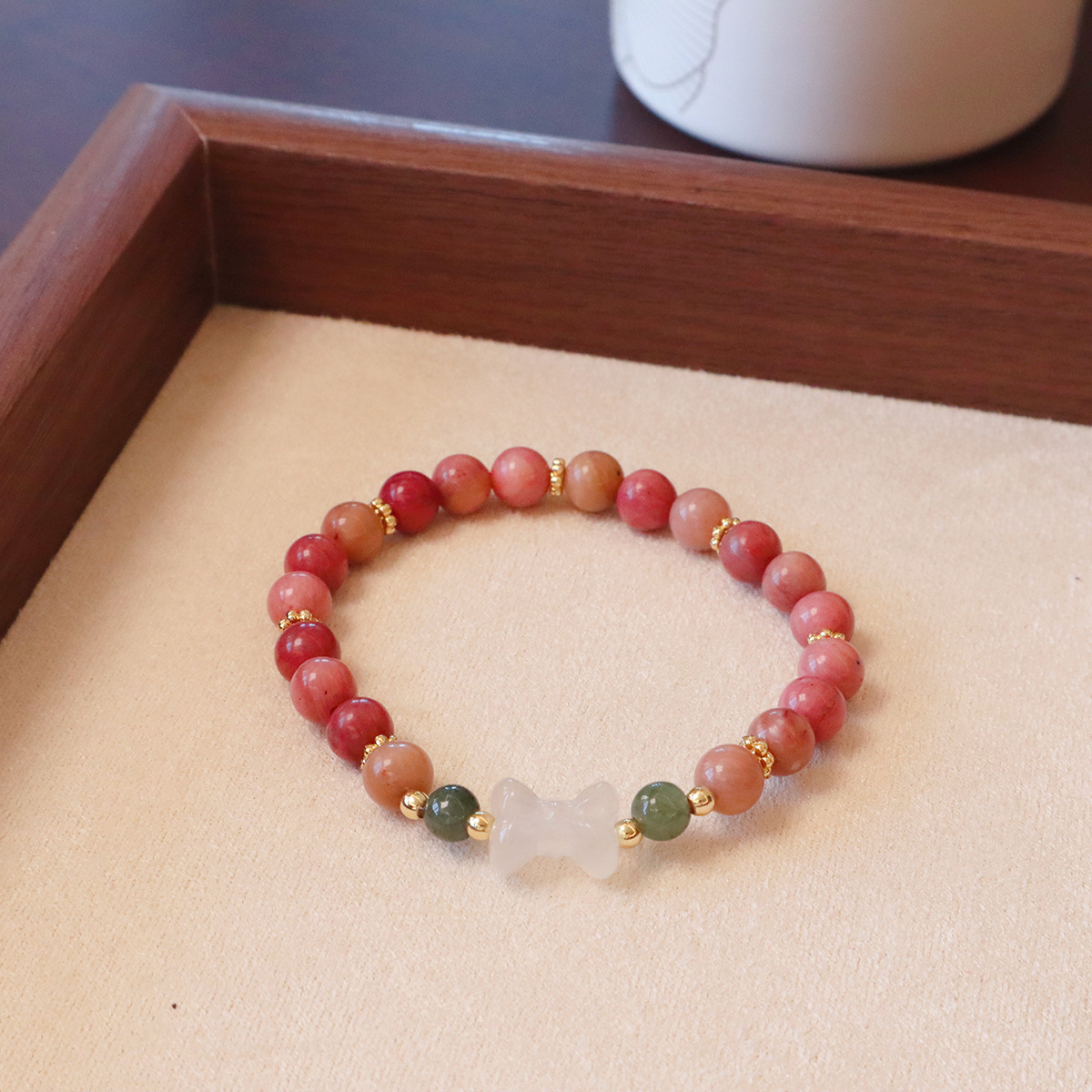 红纹石手链天然淡水珍珠玉髓高级感天然石手串女平安扣星星设计详情32