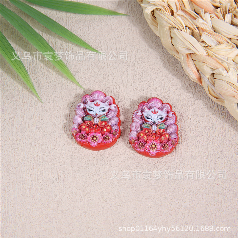 红砂彩绘唐卡葫芦吊坠批发朱砂水飞砂小狐狸狐仙平安扣项饰吊挂件详情13