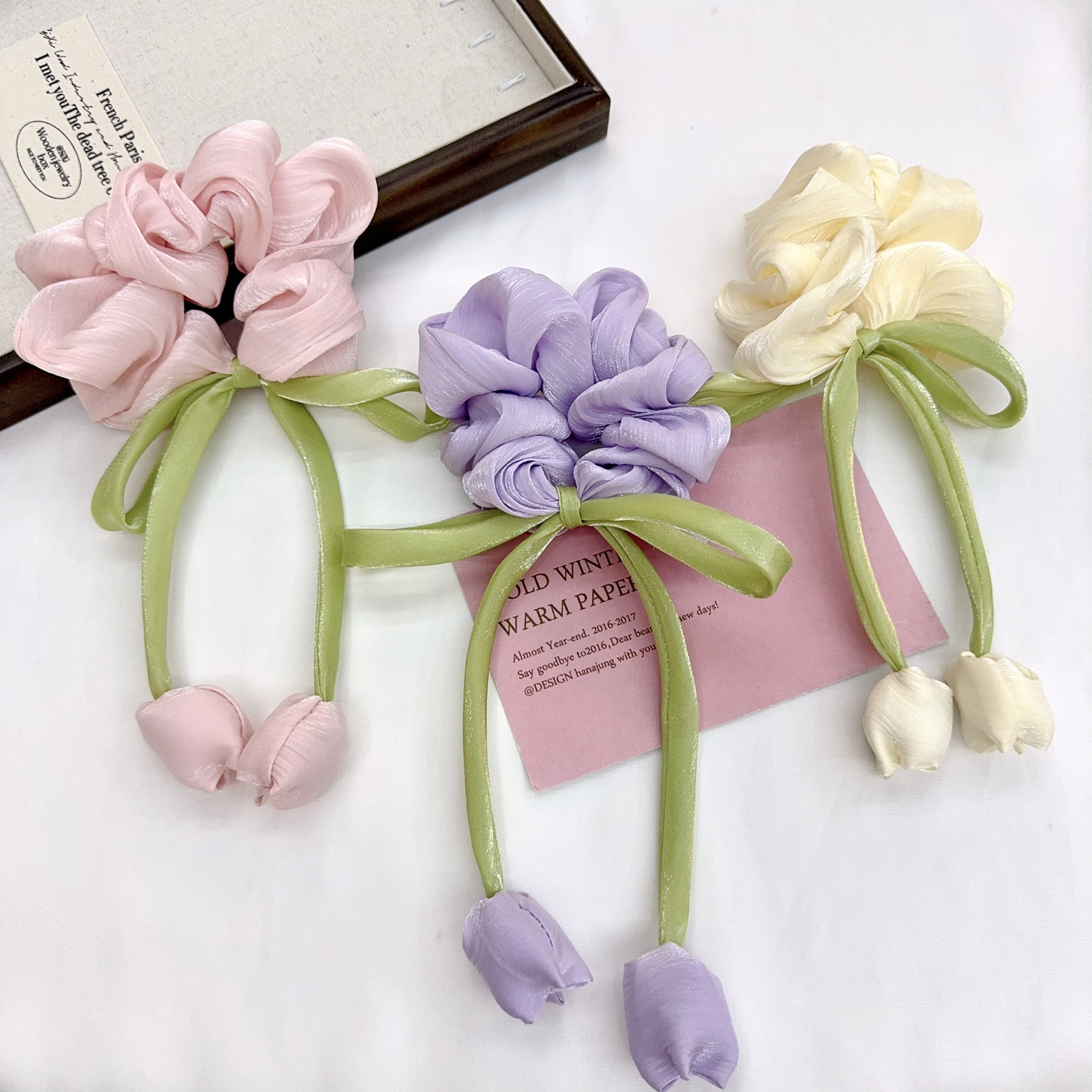 甜美郁金香百搭大肠发圈女高级感气质发饰网红新款高马尾高端发绳详情3