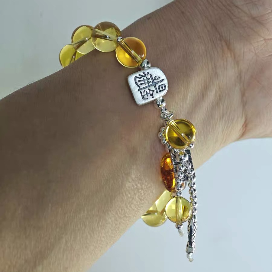 S925 Pure silver yellow crystal Daily Gold Earn bracelet, ins light luxury style bracelet, niche design sense pic 6