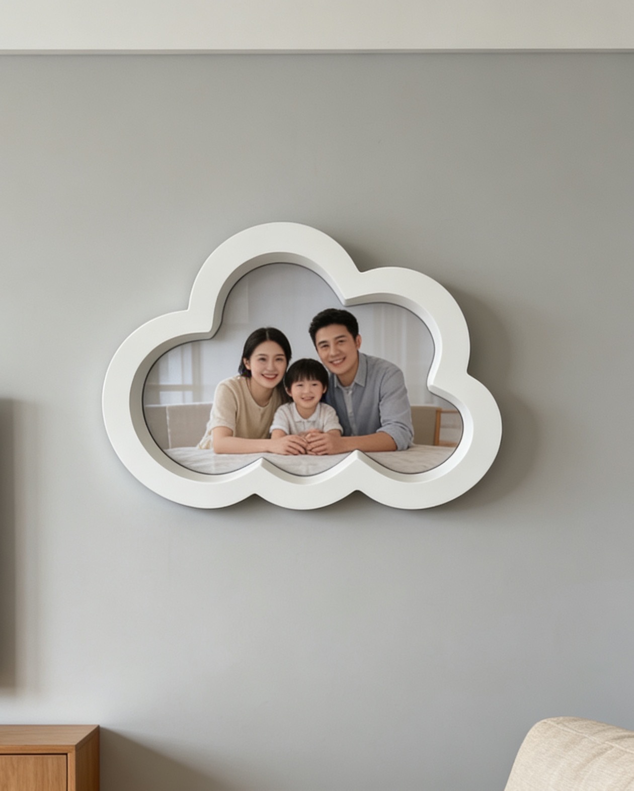 北欧云朵实木相框摆台居家5寸高品质可挂墙厂家批发卧室卡通DIY画框详情8