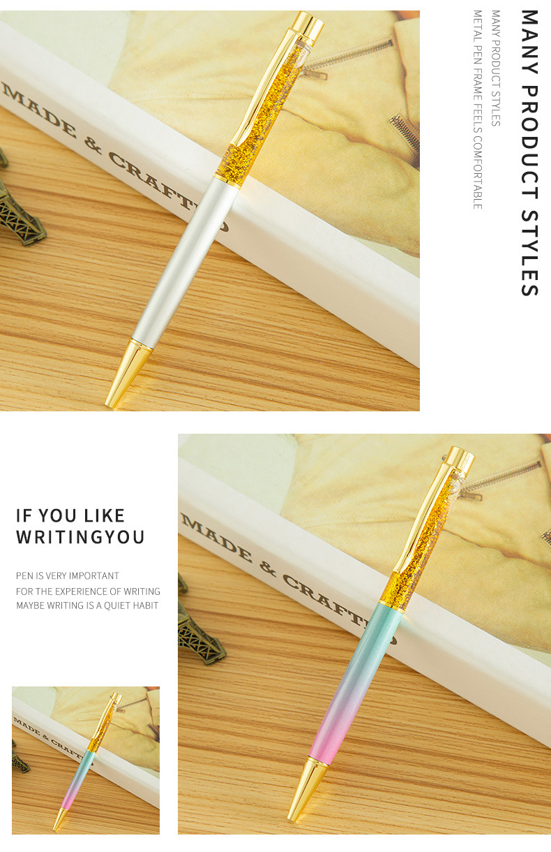 Cross-border creative gold powder into oil pens, colorful flowing sand pens, metal empty tube pens, gift advertising pens pic 7
