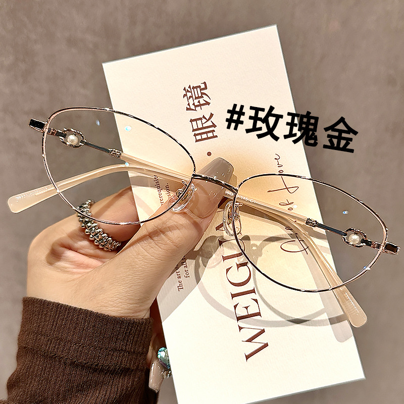 超轻金属细边近视眼镜框女 国风猫眼复古平光镜可配度数批发58166详情8