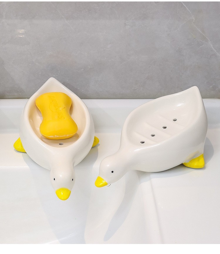 卡通小黄鸭子肥皂盒沥水不积水卫生间洗手台新款香皂盒小鸭子批发详情4
