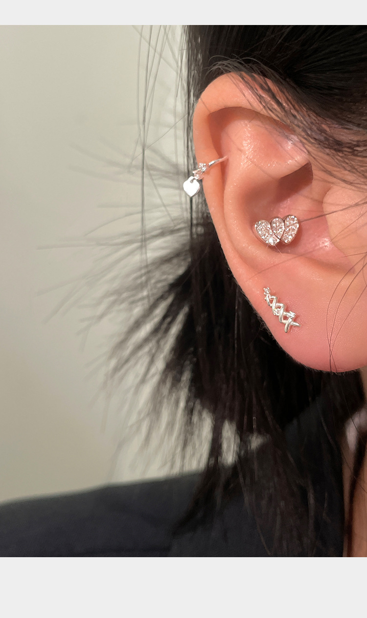 999 sterling silver exquisite zircon heart-shaped small ear studs for women on Instagram, a unique and high-end style of Korean-style sweet earrings pic 17