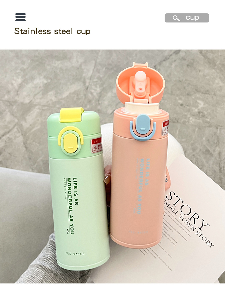 新款时尚字母印花双饮吸管保温杯女高颜值学生不锈钢杯子一件代发详情27