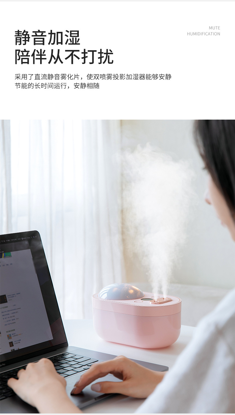 Dual spray projection humidifier USB charging household air humidifier mini car desk small humidifier pic 11