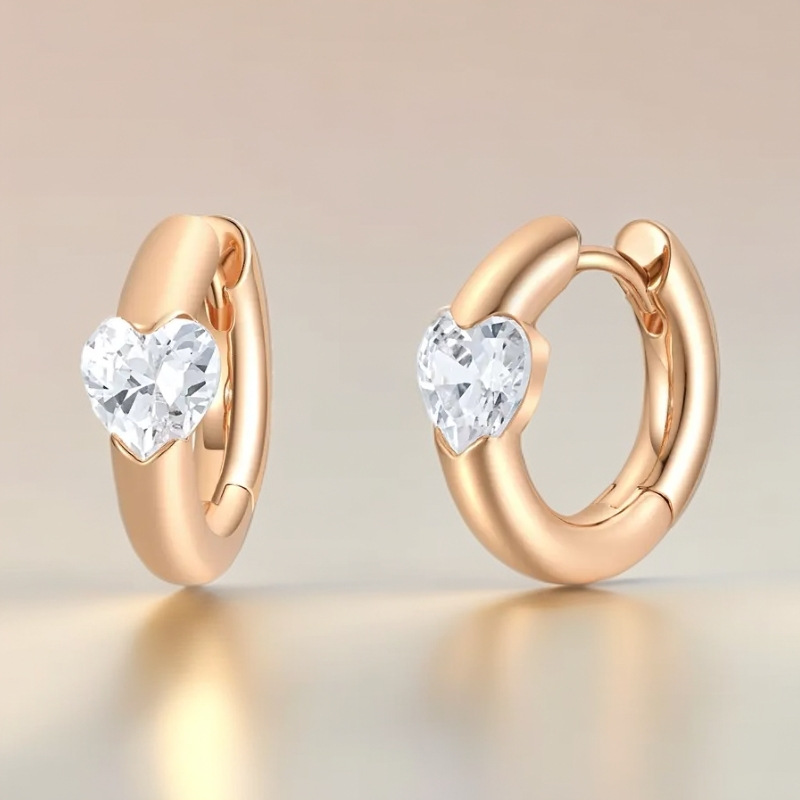 Vintage light luxury retro high-end photosensitive heart-shaped diamond ear buckles, fashionable, elegant, exquisite and versatile vintage earrings pic 2