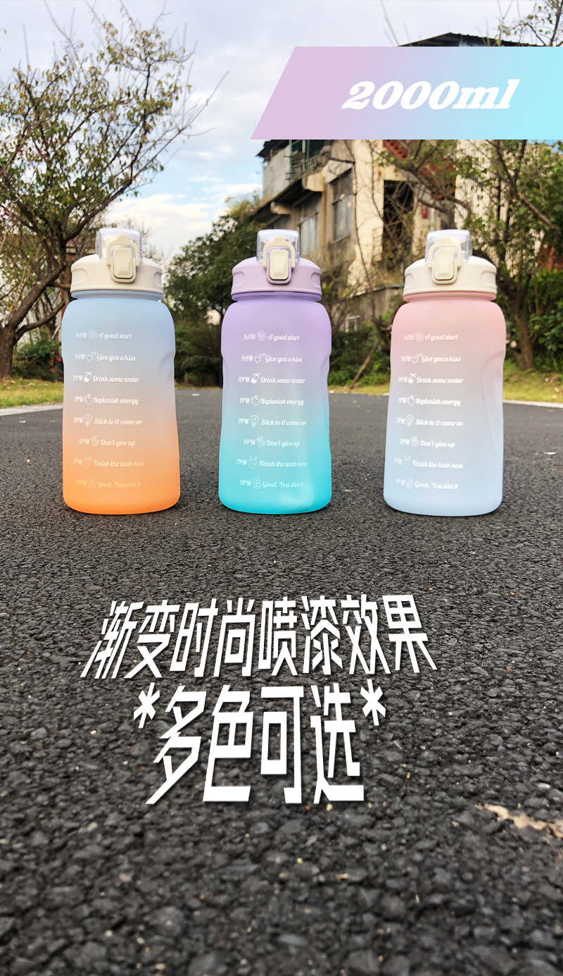新款运动男女渐变色水杯袋手柄学饮儿童杯2000ML详情2