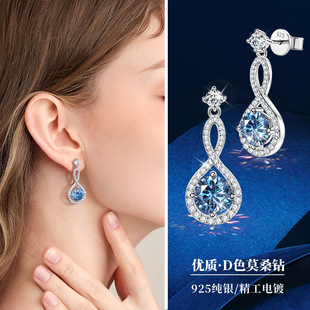 跨境欧美ins风长款流苏莫桑石耳环女高级感925纯银外贸耳饰品批发详情9