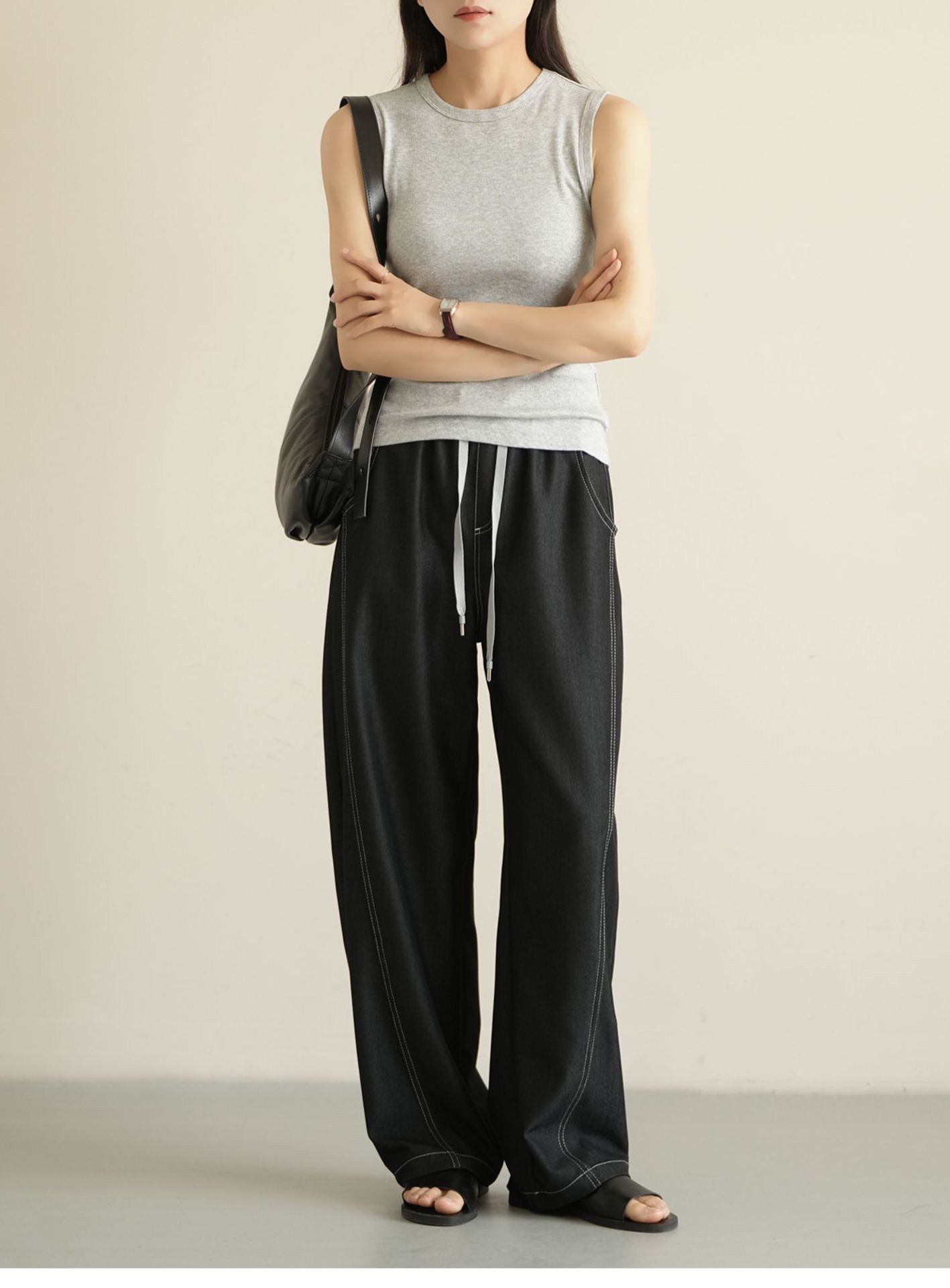 夏季纯棉小圆领吊带背心女纯欲风外穿工字宽肩带遮副乳内搭上衣详情5