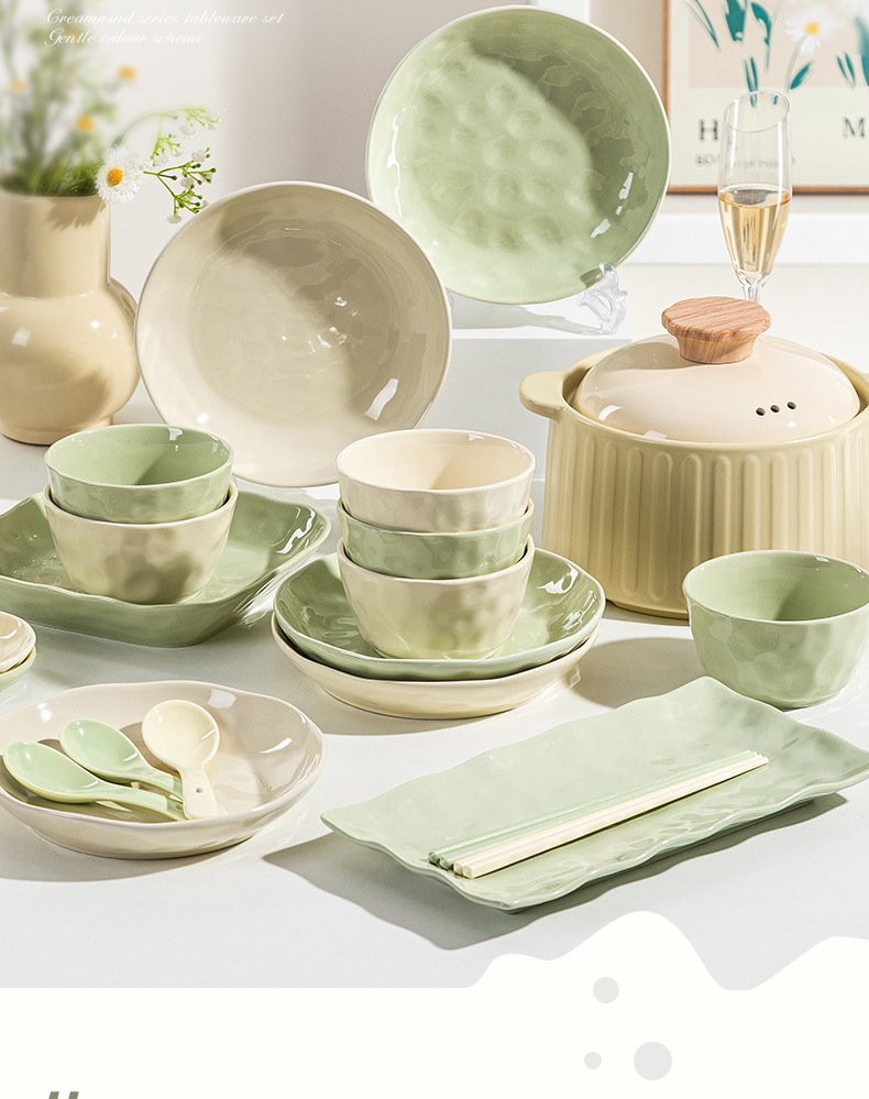 Underglaze French cream-style ceramic bowl and plate set, high appearance level, simple soup bowl, home 2025 new style pic 2