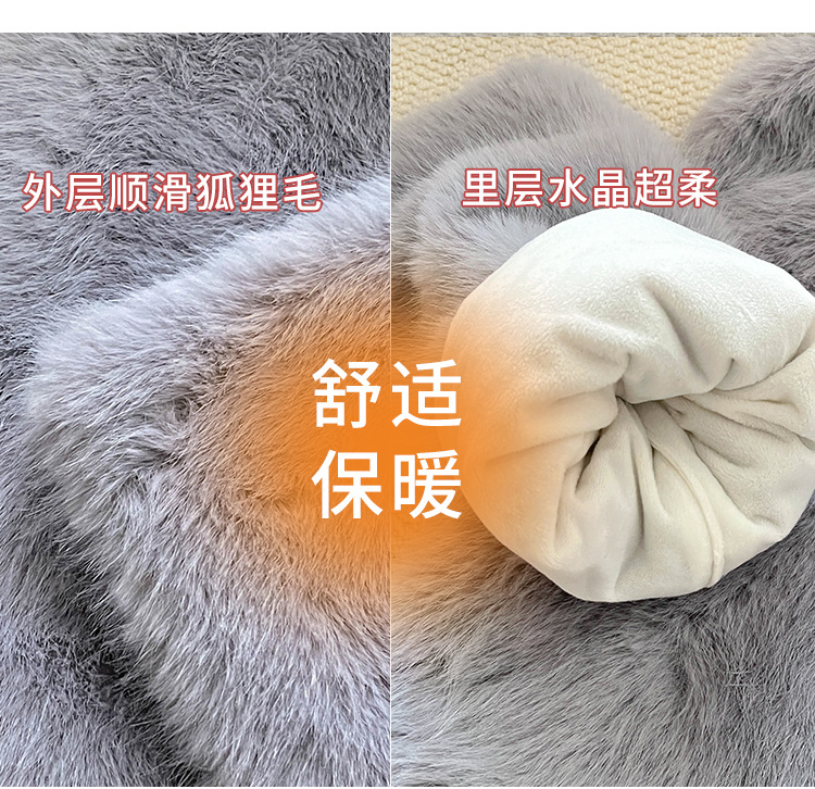 秋冬季加厚保暖腿套仿狐狸毛袜套手套两用辣妹个性ins风毛绒脚套详情4