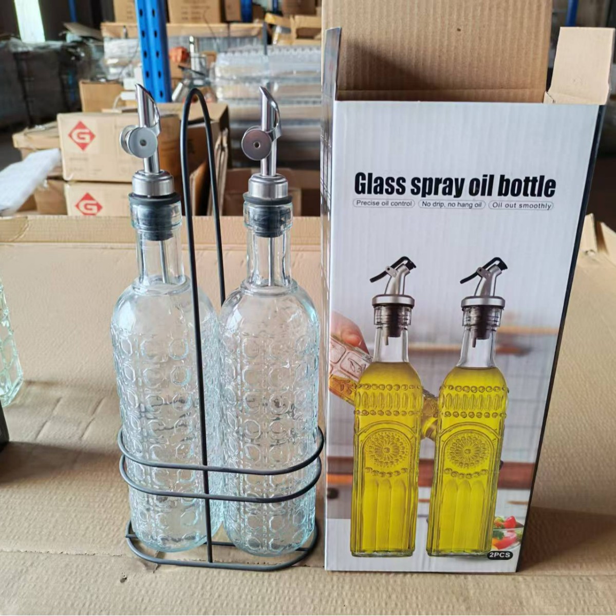 方形玻璃油瓶防漏大号厨房醋壶酱油瓶醋瓶料酒瓶喷油瓶套装带铁架详情11