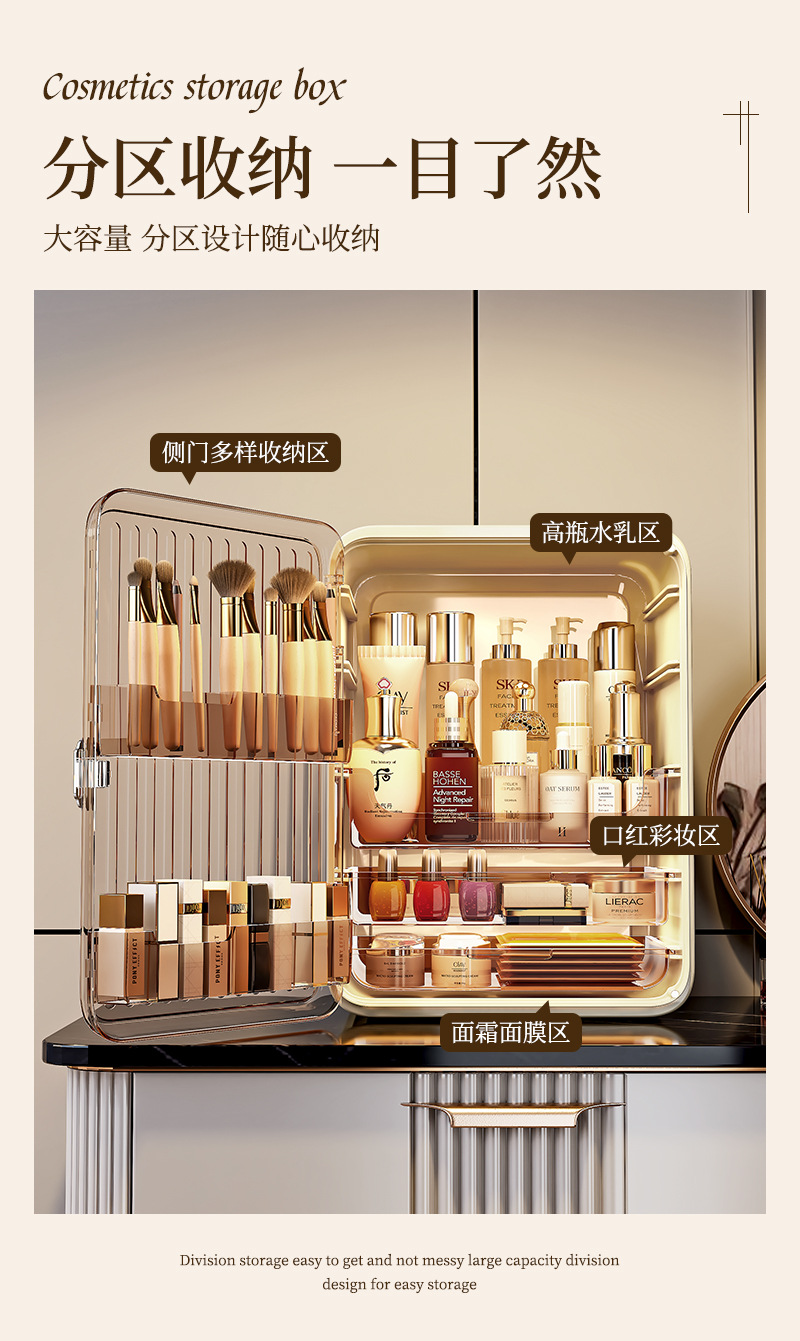 Simple cosmetic storage box, desktop lipstick box storage rack, dressing table, dust-proof large-capacity skin care product storage cabinet pic 4