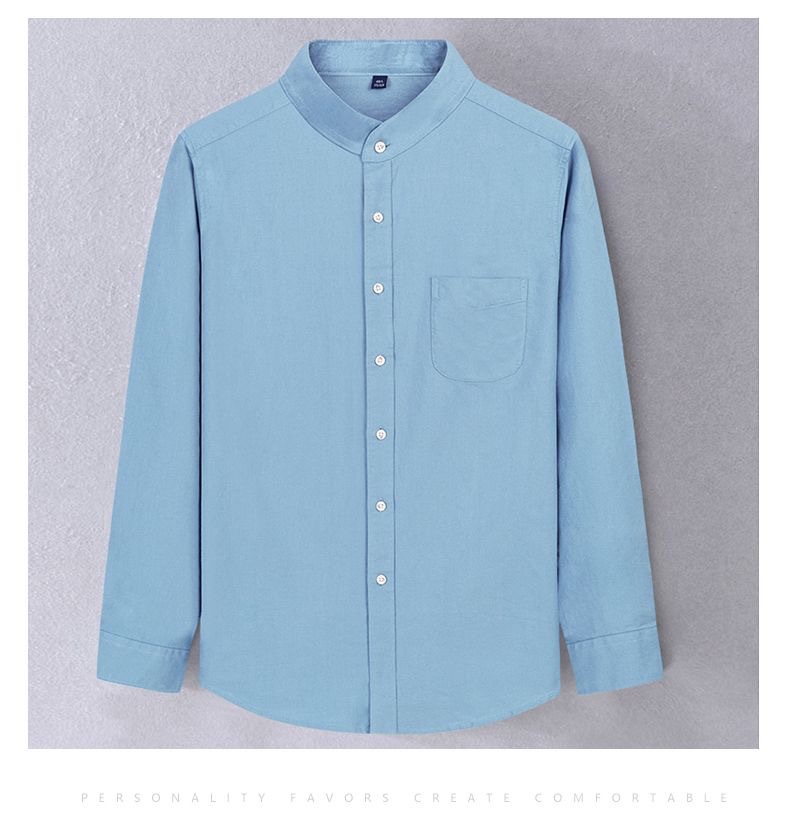 New pure cotton stand-up collar Oxford fabric long-sleeved shirt for men, spring and autumn casual solid-color all-cotton no-iron shirt for men pic 19