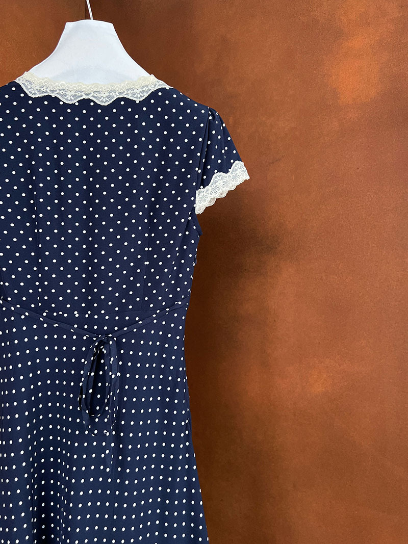 鹿西 法式蕾丝花边拼接连衣裙夏季V领气质波点收腰显瘦长裙子8677详情42
