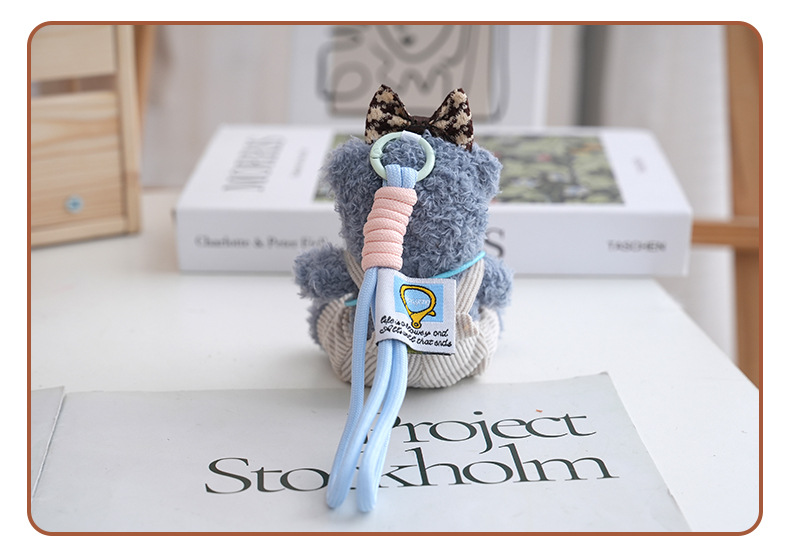 Cute internet-famous overalls, camera, teddy bear, plush toy, hanging ornament, cartoon costume, fabric doll, toy bag decoration pic 9