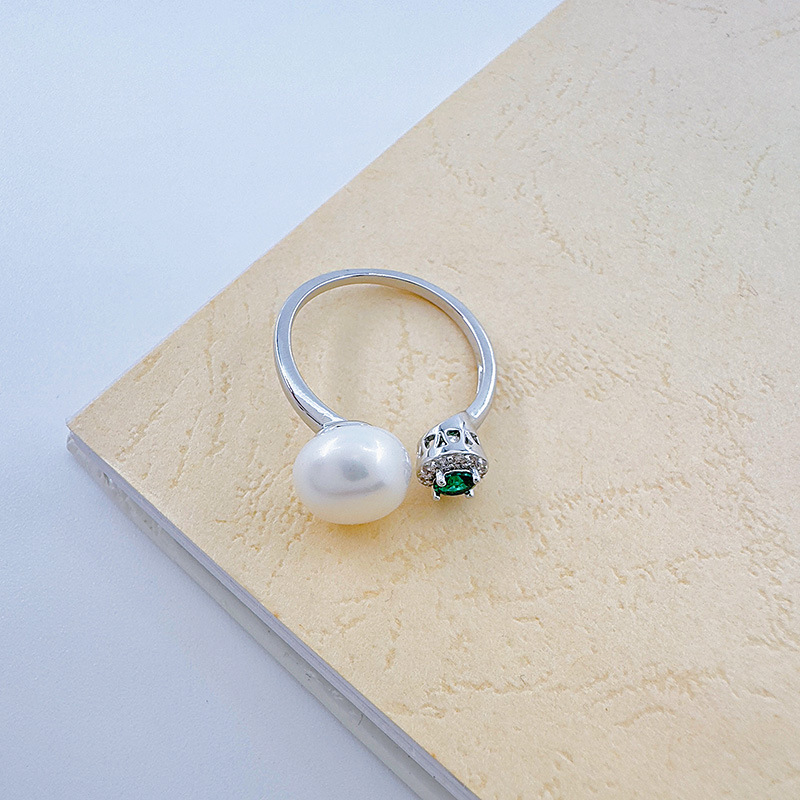 Celeste celeste nuevo anillo de perlas simple mujer luz de lujo anillo de apertura micro circonitas anillo de dedo tienda de fábrica pic 12