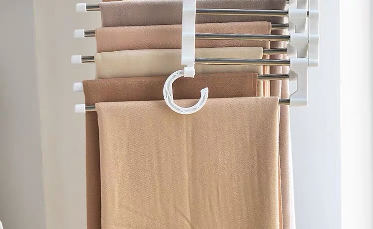 Hot-selling multi-layer folding multi-functional home dormitory wardrobe, tracer storage clothes hanger, stainless steel telescopic magic pants rack pic 14