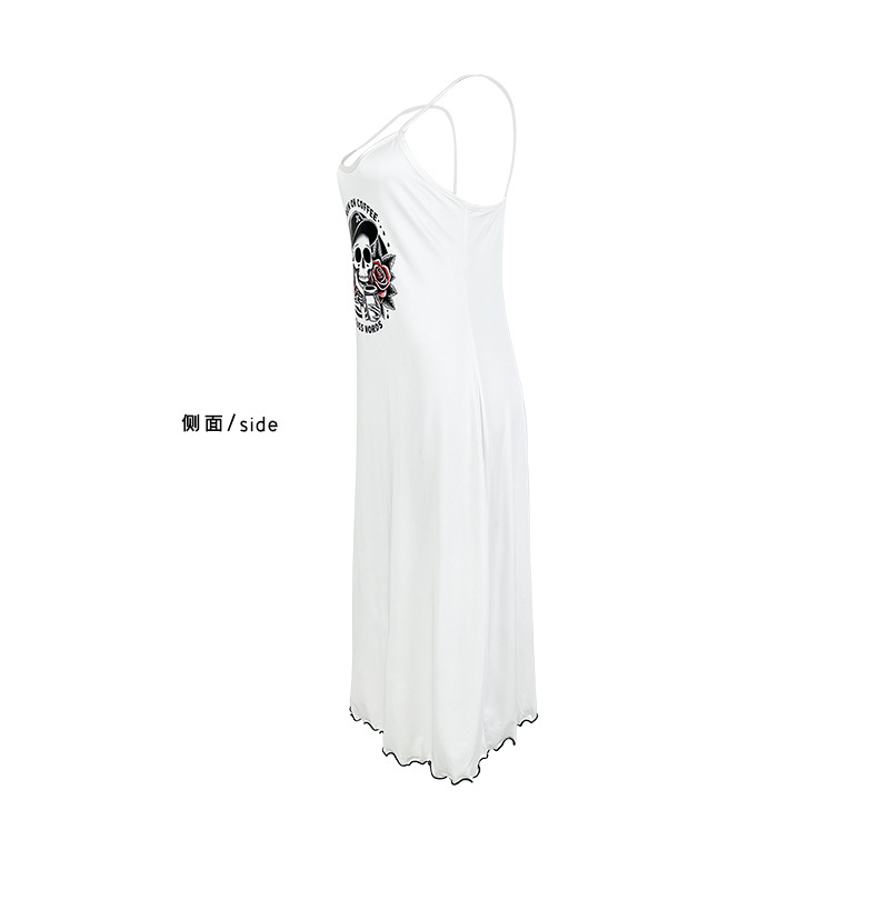 Milk silk skin-friendly halter long dress for women. Multiple patterns to choose from. Printed black and white ear trim. Home wear and sleeping dress 930 pic 20