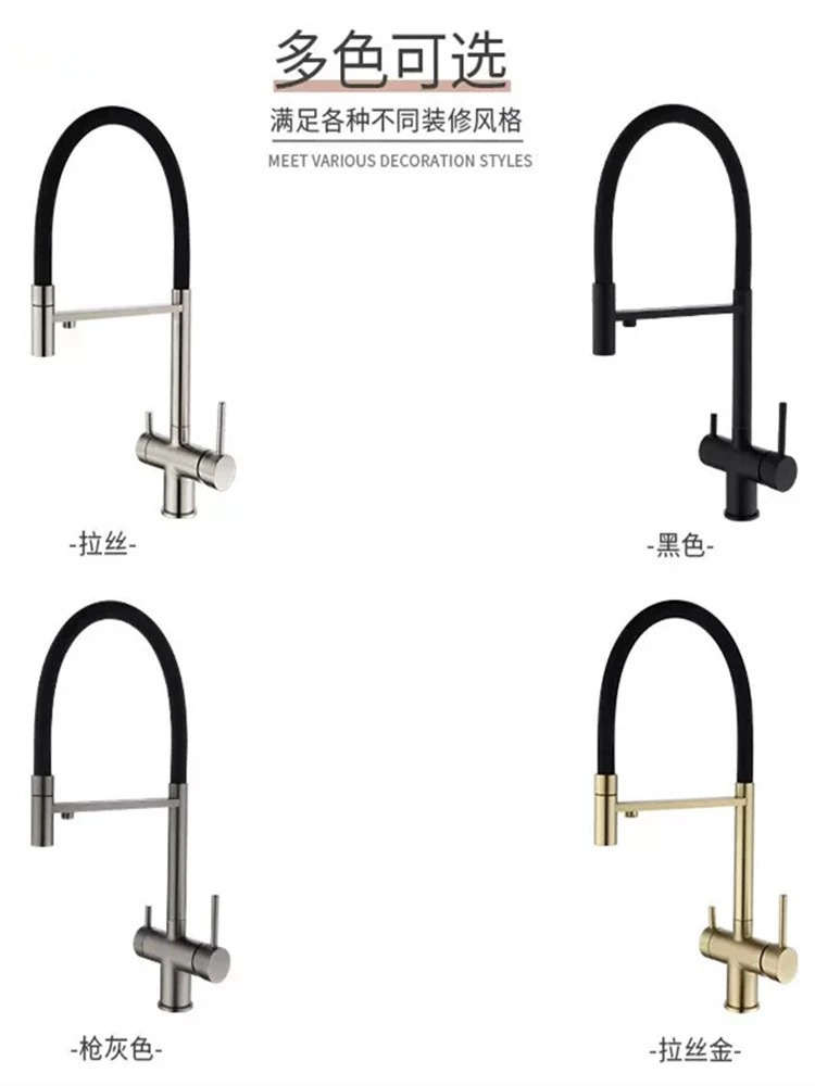 跨境304不锈钢三合一枪灰厨房抽拉龙头冷热直饮水净水器菜盆龙头详情9